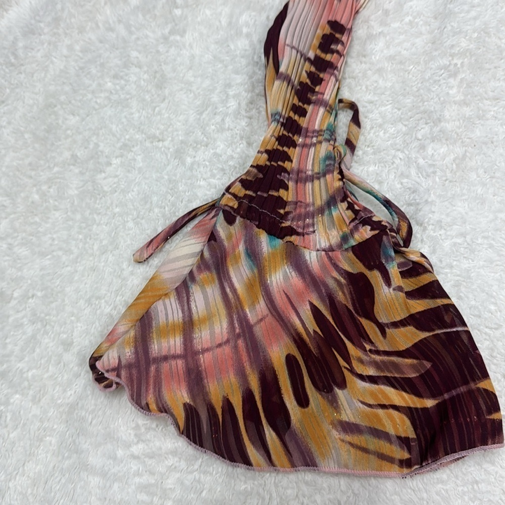 Brown and Orange Ruched Bell Sleeve Blouse - Picture 4 of 9